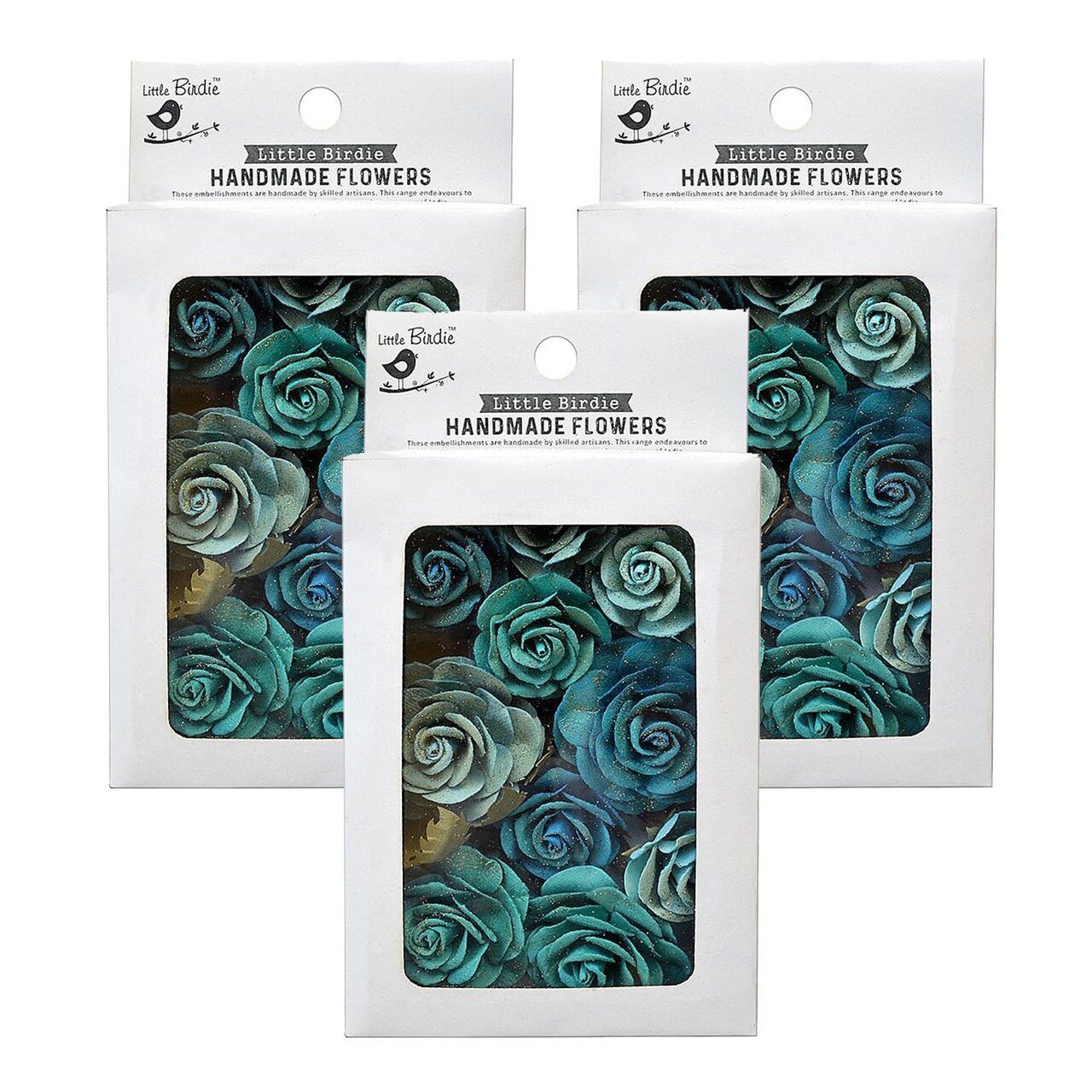 Pack of 3 - Little Birdie Whitney Paper Flowers 14/Pkg-Aqua Medley